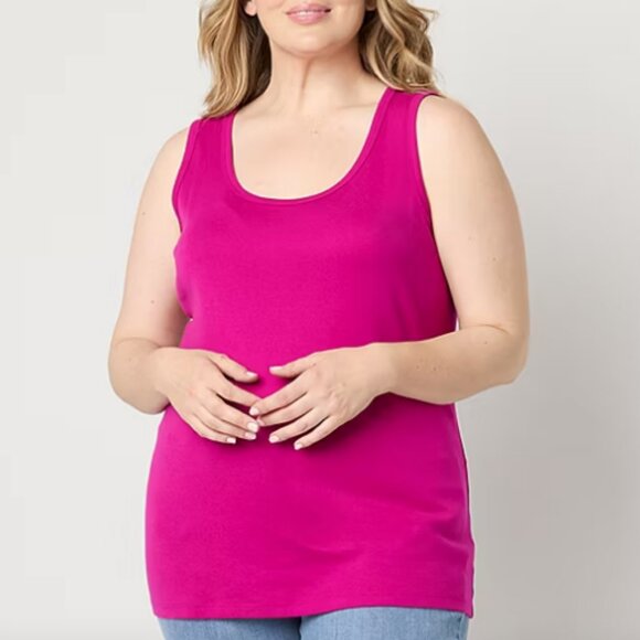 St. John's Bay Womens Plus Scoop Neck Sleeveless Tank Top, Magenta Sz 2X 925445 - Picture 3 of 5